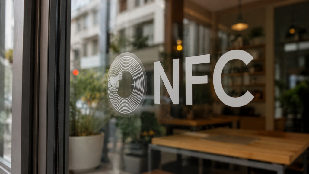 Vinilo NFC en cristalera para facilitar reseñas y contacto desde el móvil ourense