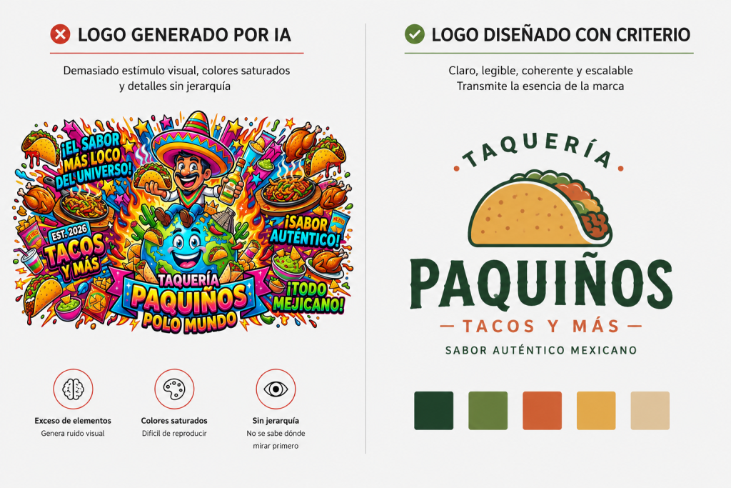 Comparativa: diseño de logotipo generado por IA frente a diseño profesional con criterio
