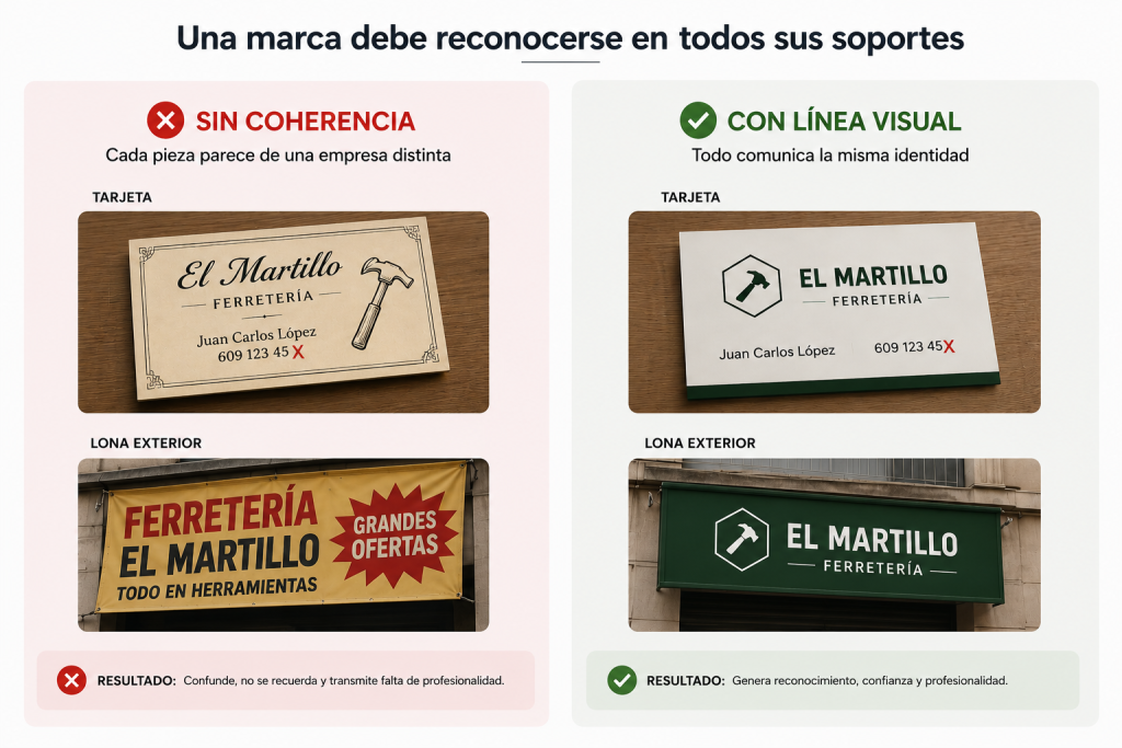 Comparativa de coherencia visual y branding para ferretería.