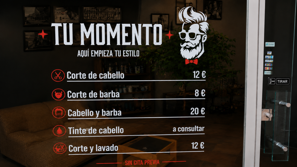 Vinilo decorativo para escaparate de barbería en Ourense.